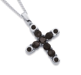 Sterling+Silver+Black+Cubic+Zirconia+Cross+Pendant