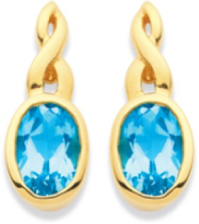 9ct+Oval+Swiss+Blue+Topaz+Earrings