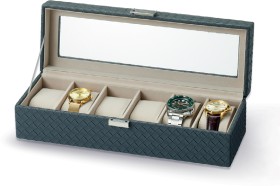 Grey+Woven+Leatherette+6-Space+Watch+Box