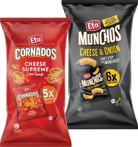 Eta+Munchos%2C+Cornados+Cheese+Supreme%2C+Kettle+Chip+Honey+Soy+Chicken%2C+NCC+Vege+Straws+5-6+Pack