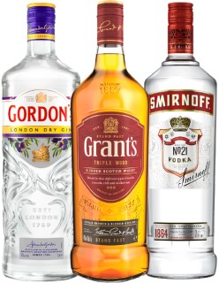 Gordon%26rsquo%3Bs+London+Dry+Gin+1L%2C+Grant%26rsquo%3Bs+Blended+Scotch+Whisky+1L+or+Smirnoff+Vodka+1L