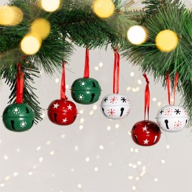 Christmas-Wishes-Metal-Xmas-Bells-Multicoloured-Hanging-Tree-Decoration-Set-of-6 on sale