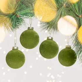 Christmas+Wishes+Green+Velvet+Bauble+Set+of+4