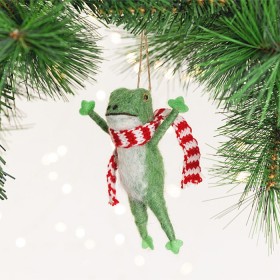 Christmas-Wishes-Frog-In-Scarf-Felt-Hanging-Decoration on sale