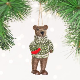 Christmas+Wishes+Green+Knit+Bear+Felt+Hanging+Decoration