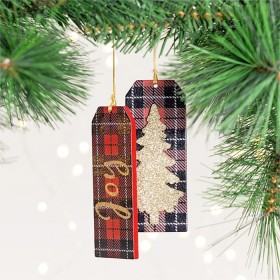 Christmas-Wishes-Tartan-Tag-Set-of-2-Hanging-Decoration on sale