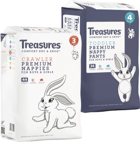 Treasures+Bulk+Nappies+30-54+Pack+or+Nappy+Pants+28-34+Pack