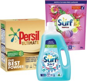 Persil+Laundry+Powder+2kg%2C+Surf+Laundry+Powder+3kg%2C+Surf+Laundry+Capsules+30s+or+Surf+Laundry+Liquid+2L