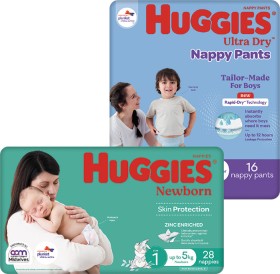 Huggies+Convenience+Pack+Ultra+Dry+Nappies+16-28+Pack+or+Nappy+Pants+16-20+Pack