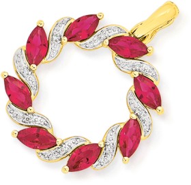 9ct+Created+Ruby+%26amp%3B+Diamond+Circle+Pendant