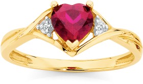 9ct-Created-Ruby-Diamond-Heart-Ring on sale