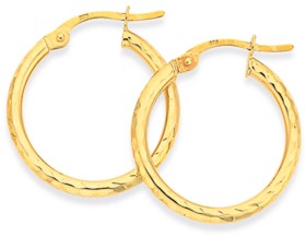 9ct-2x15mm-Diamond-Cut-Hoop-Earrings on sale