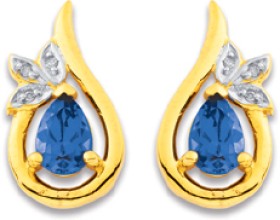 9ct+Created+Sapphire+%26amp%3B+Diamond+Swirl+Earrings