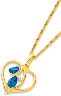 9ct+Created+Sapphire+%26amp%3B+Diamond+Heart+Pendant