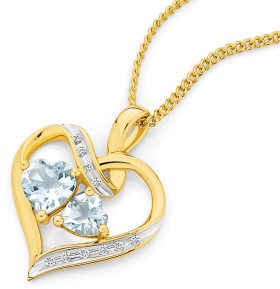 9ct+Aquamarine+%26amp%3B+Diamond+Heart+Pendant