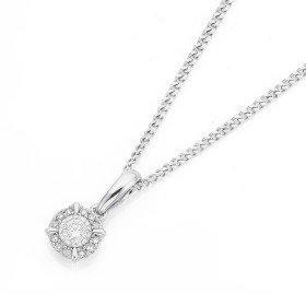 9ct+White+Gold+Diamond+Pendant