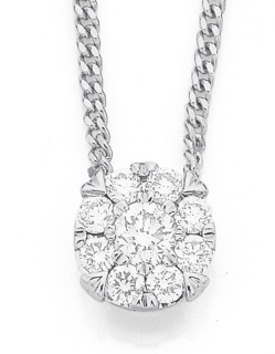 9ct+White+Gold+Diamond+Cluster+Pendant