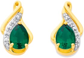 9ct+Created+Emerald+%26amp%3B+Diamond+Earrings