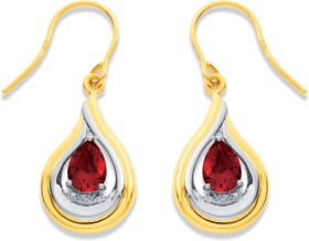 9ct+Two+Tone+Created+Ruby+%26amp%3B+Diamond+Hook+Earrings