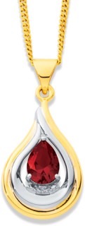 9ct+2+Tone+Created+Ruby+%26amp%3B+Diamond+Swirl+Pendant