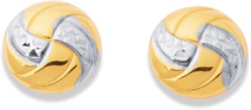 9ct-Two-Tone-Diamond-Cut-Swirl-Flat-Ball-Stud-Earrings on sale