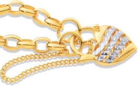 9ct-Two-Tone-19cm-Solid-Diamond-Cut-Wave-Padlock-Bracelet on sale