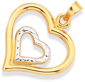 9ct+Two+Tone+Heart+in+Heart+Pendant