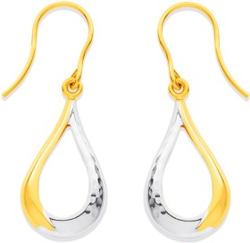 9ct-Two-Tone-Diamond-Cut-Open-Teardrop-Hook-Earrings on sale