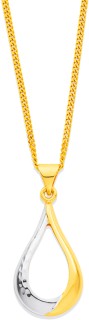 9ct+Two+Tone+Diamond+Cut+Teardop+Pendant