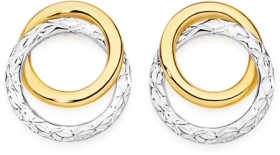 9ct+Two+Tone+Diamond-Cut+Double+Circle+Stud+Earrings