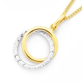 9ct+Two+Tone+Diamond-Cut+Double+Circle+Pendant