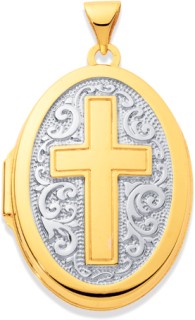 9ct+Two+Tone+Oval+Cross+Locket