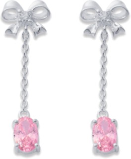 Sterling+Silver+Pink+Cubic+Zirconia+Bow+Kids+Earrings