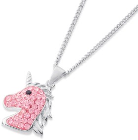 Sterling+Silver+Pink+Crystal+Unicorn+Kids+Pendant