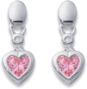 Sterling+Silver+Pink+Cubic+Zirconia+Heart+Kids+Earrings