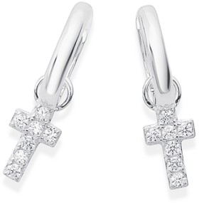 Sterling+Silver+Cubic+Zirconia+Cross+on+Huggies