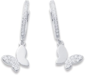 Sterling+Silver+Cubic+Zirconia+Butterfly+Huggies