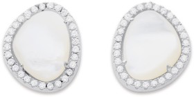 Sterling-Silver-Mother-Of-Pearl-Organic-Shaped-Halo-Stud-Earrings on sale