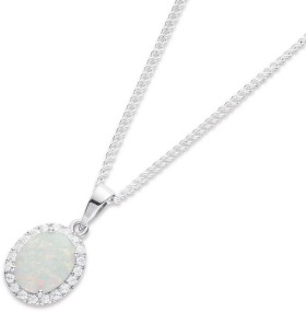 Sterling+Silver+Created+Opal+%26amp%3B+Cubic+Zirconia+Oval+Shaped+Pendant