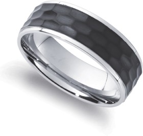 Chisel-Stainless-Steel-Black-Hammered-Gents-Ring on sale