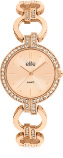 Elite+Rose+Tone+Stone+Set+Ladies+Watch