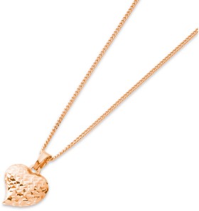 9ct+Rose+Gold+Diamond+Cut+Puff+Heart+Pendant