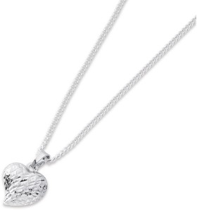 9ct+White+Gold+Diamond+Cut+Puff+Heart+Pendant