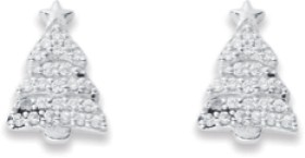 Sterling+Silver+Pave+Cubic+Zirconia+Christmas+Tree+Stud+Earrings