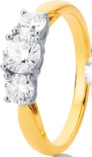 1ct-TDW-Element-Lab-Diamond-3-Stone-FGVS-Ring-set-in-14ct-Gold on sale