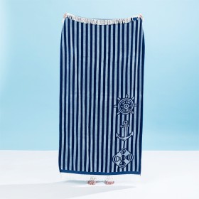 Double+Jacquard+Velour+Beach+Towel+-+Striped+Anchor+with+Fringe