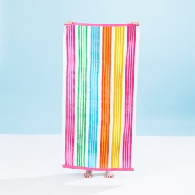 Double-Jacquard-Velour-Beach-Towel-Rainbow-Stripe on sale