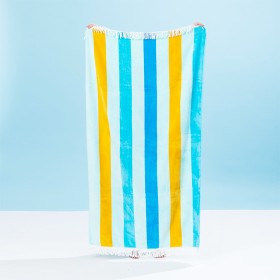 Double-Jacquard-Velour-Beach-Towel-Blue-Stripe-with-Fringe on sale