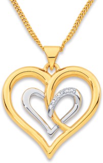 9ct+Two+Tone+Diamond+Heart+Pendant