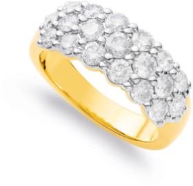 9ct+3+Row+Diamond+Ring